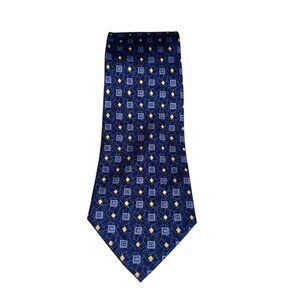 Debenhams Mens 100% Silk Tie Made In Korea Blue Yellow Geometric